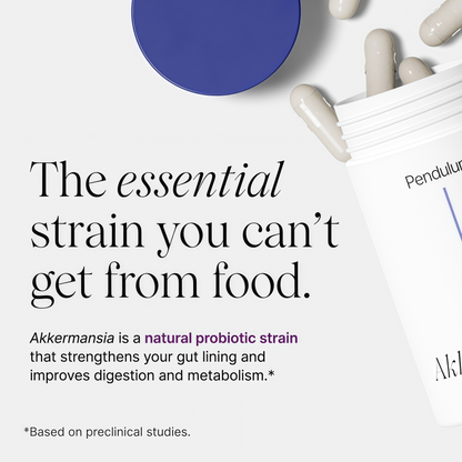 Pendulum Akkermansia Probiotic with Prebiotic Fiber - Increases GLP-1 Production, Delayed Release, Third-Party Tested, 100M AFU Live Strain for Gut Health for Men & Women (90 Capsules, 1-Pack)